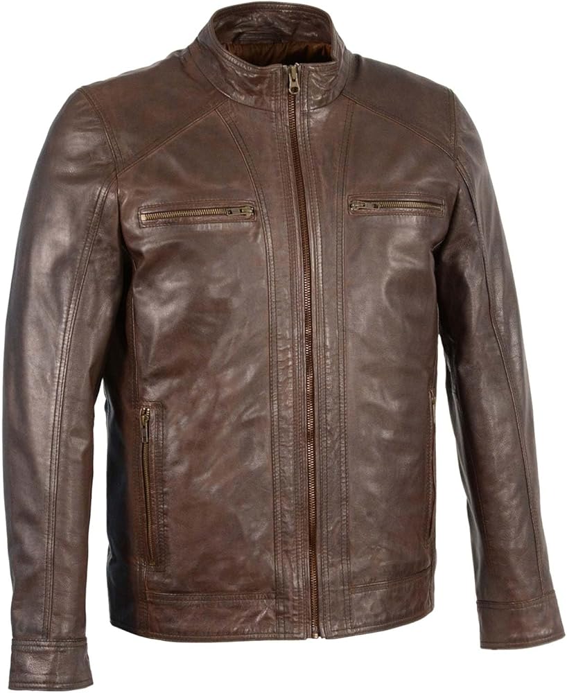 Milwaukee Leather Men's Saddle Color Lambskin Motorcycle Fashion Leather Jacket SFM1860