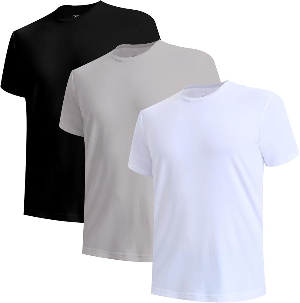 BAMBOO COOL Men's Undershirt Moisture-Wicking T-Shirts Slim Fit Crewneck Soft Tees for Men,3 Pack