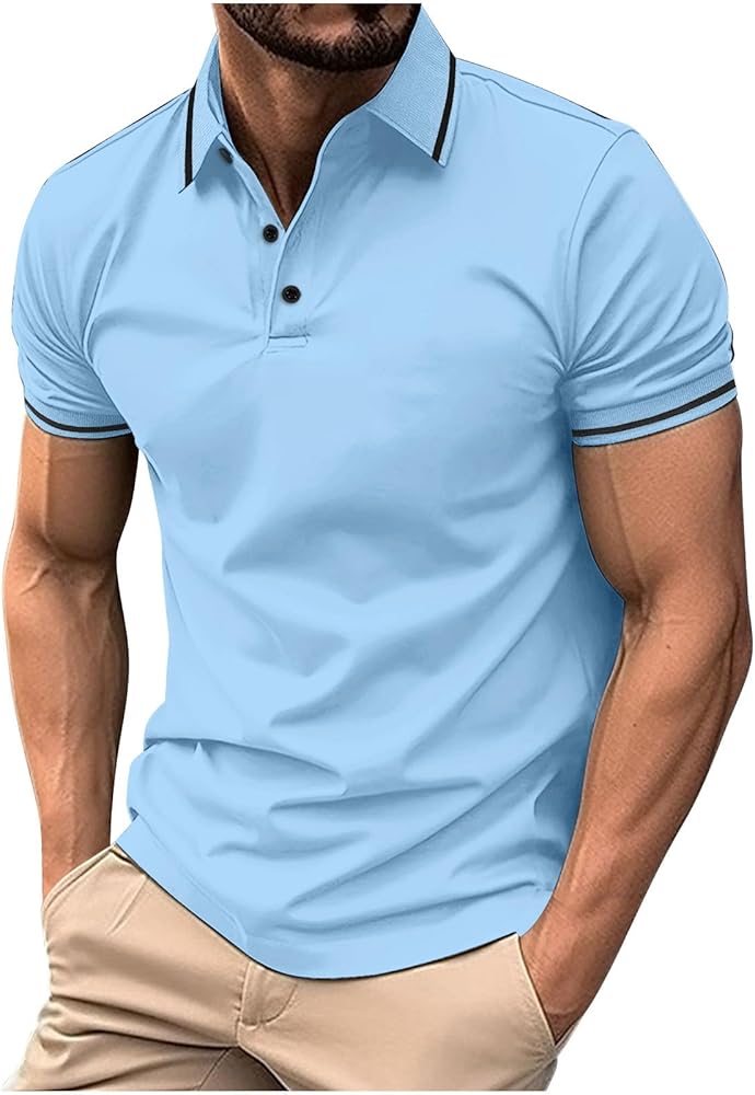 Muscularfit Men's Polo Shirts Short Sleeve Solid Short Sleeve Button Up Shirt Loose Fit Golf Top Trendy Outfits Clothing 2024