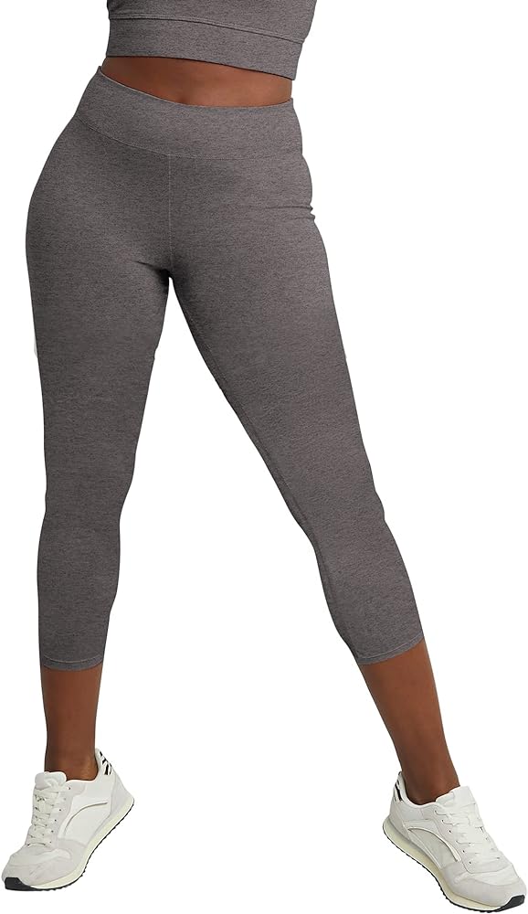 Hanes Women's Capri Leggings, Stretch Cotton-Spandex Leggings, High Waist Women's Sports Leggings, 22"