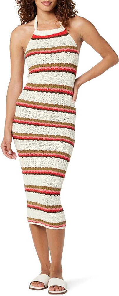 The Drop Women's Jayla Sleeveless Crochet Halter Midi Dress