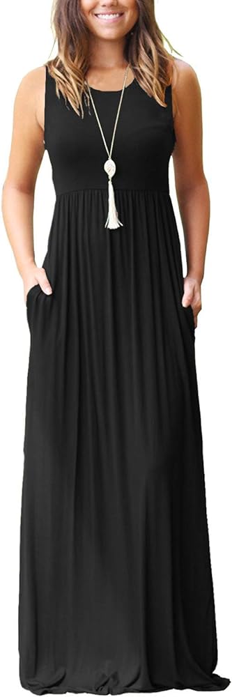 MISFAY Womens Summer Sleeveless Maxi Dress Loose Plain Casual Long Dress with Pockets