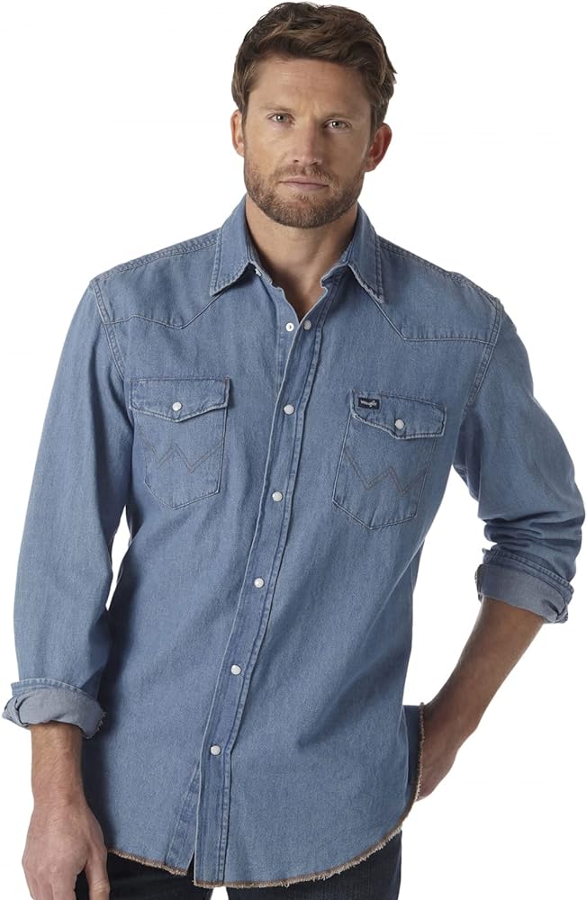 Wrangler Mens Western Work Shirt Washed Finish