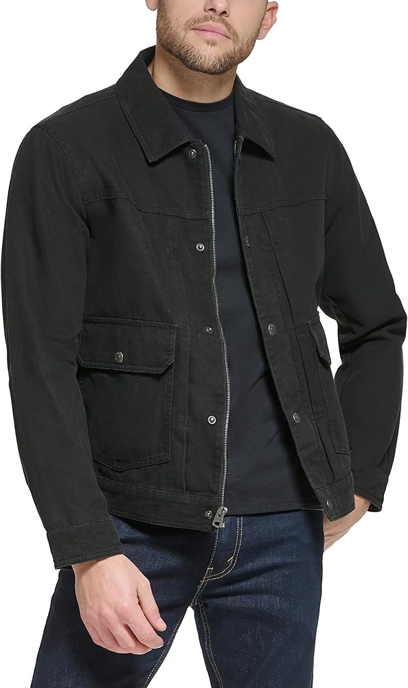 Levi's Men's Lightweight Trucker Shirt Jacket, Black Cotton Canvas