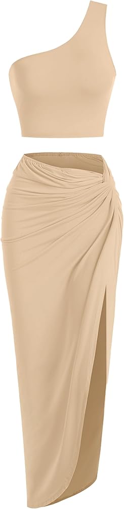 ZAFUL Women’s 2 Pieces Skirt with Crop Tank, High-Slit Twist Skirt Set Bodycon Dress for Party Club Nightout Cocktail