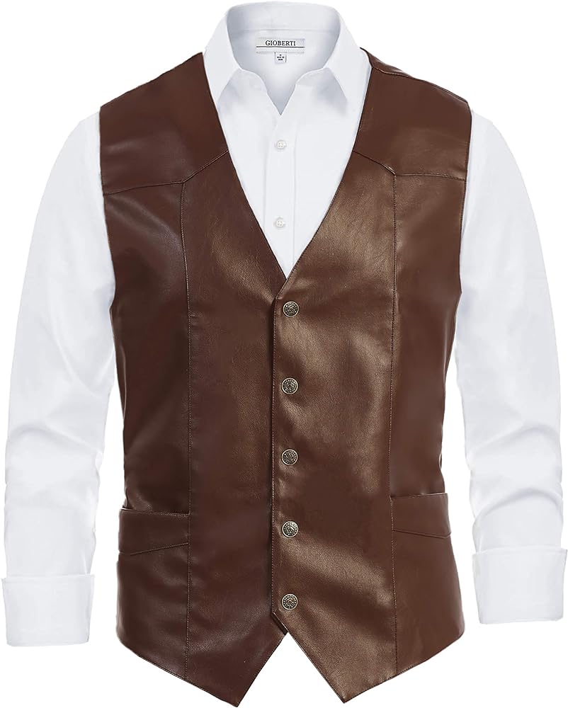 Gioberti Men's 5 Button Faux Leather Vest