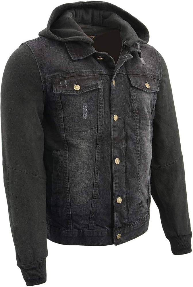 Milwaukee Leather MDM1000 Men's Black Denim Jacket with Removable Hoodie