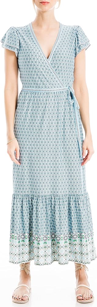 Max Studio Women's Short Sleeve Midi Crepe Jersey Wrap Dress