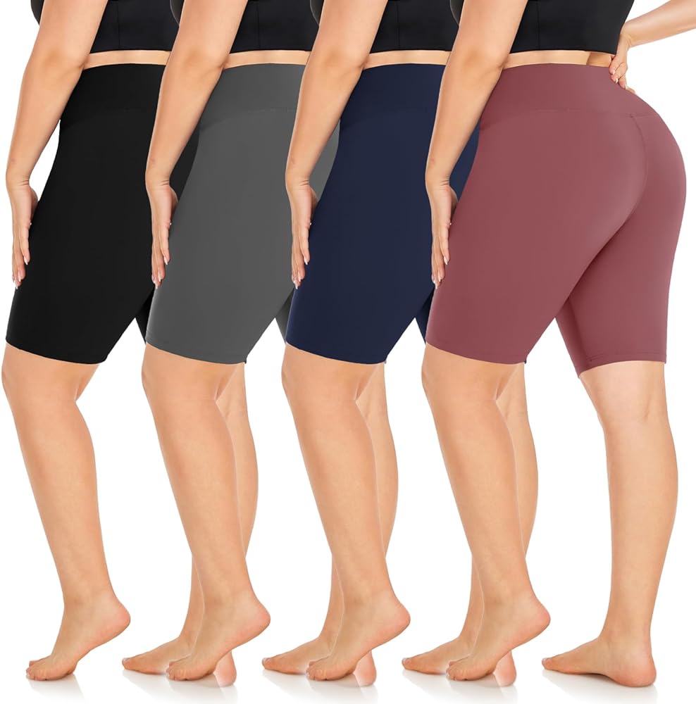 MOREFEEL 4 Pack Plus Size Biker Shorts for Women XL-4XL – 8" High Waisted Non-See Through Workout Super Soft Yoga Shorts