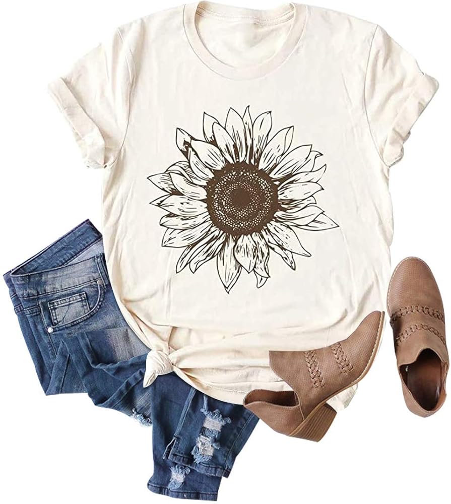 Sunflower Shirts for Women Cute Graphic Tee Shirts Letter Print Funny Tee Shirts Top