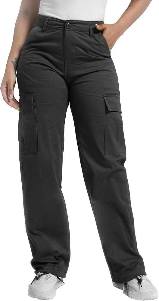 Soulsfeng Women's Baggy Cargo Pants Relaxed Fit Casual Cotton Hiking Pants with 6 Pockets