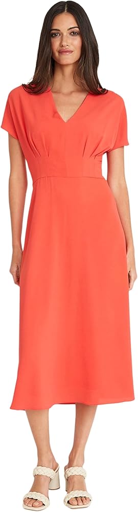 Maggy London Versatile V-Neck Short Sleeve A-line Midi Wedding Guest Dresses for Women