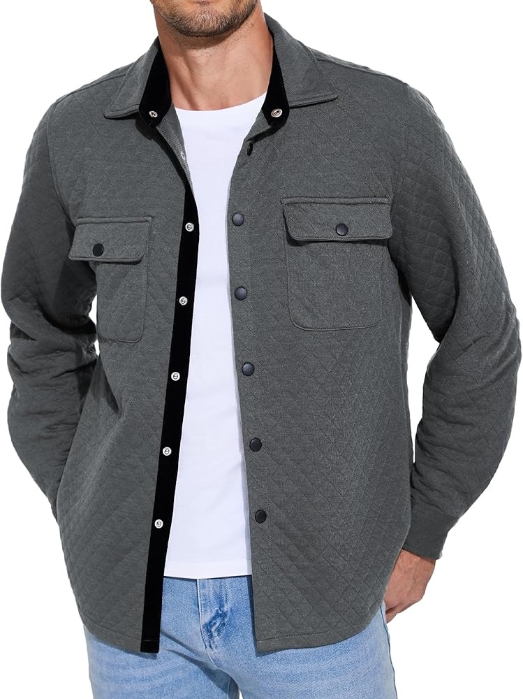 COOFANDY Men's Casual Shirt Jacket Lightweight Shacket Jacket Quilted Button Down Jackets