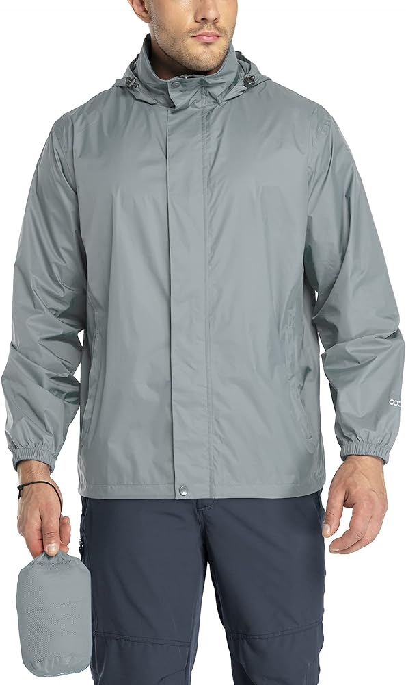 33,000ft Packable Rain Jacket Men's Lightweight Waterproof Rain Shell Jacket Raincoat with Hood for Golf Cycling Windbreaker