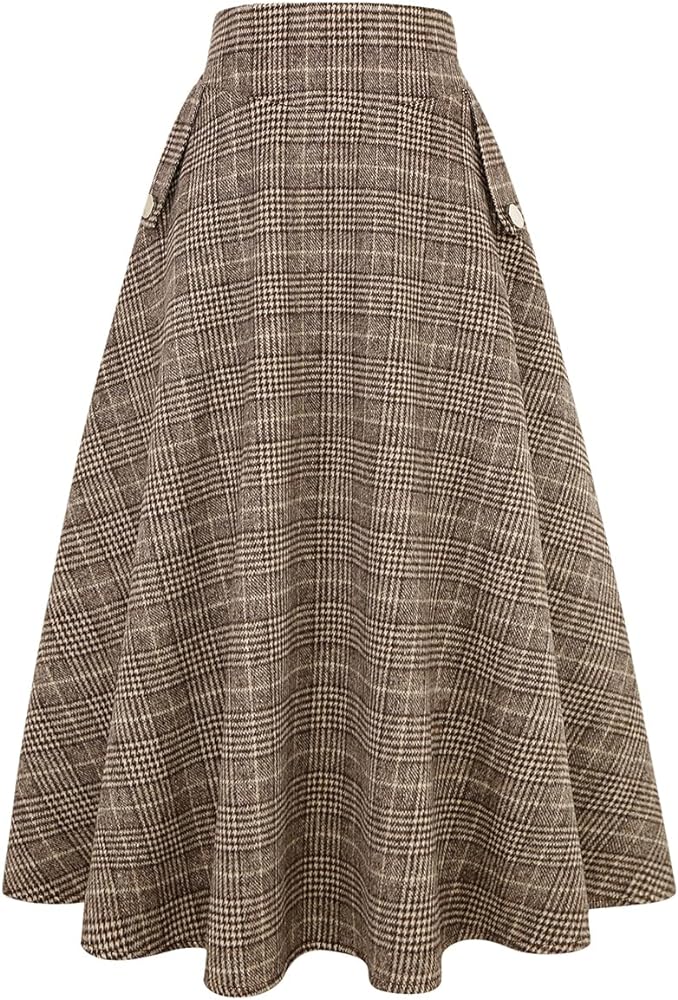 IDEALSANXUN Women’s Fall/Winter High Waist Plaid Slim A-line Long Skirt