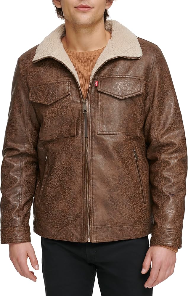 Levi's Men's Faux Leather 2-Pocket Sherpa Lined Jacket