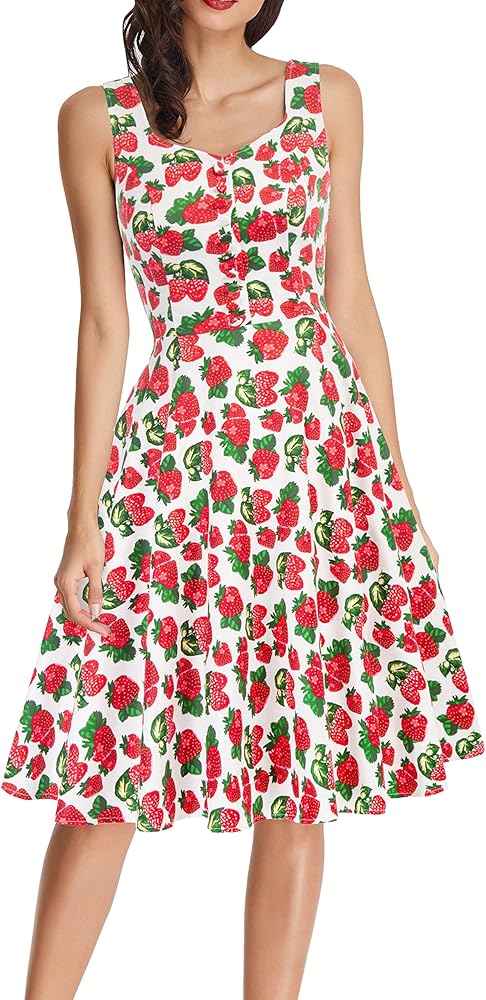 Belle Poque Women's 1950s Retro Vintage Sleeveless Homecoming Dresses Cocktail Party A-Line Dress for Summer