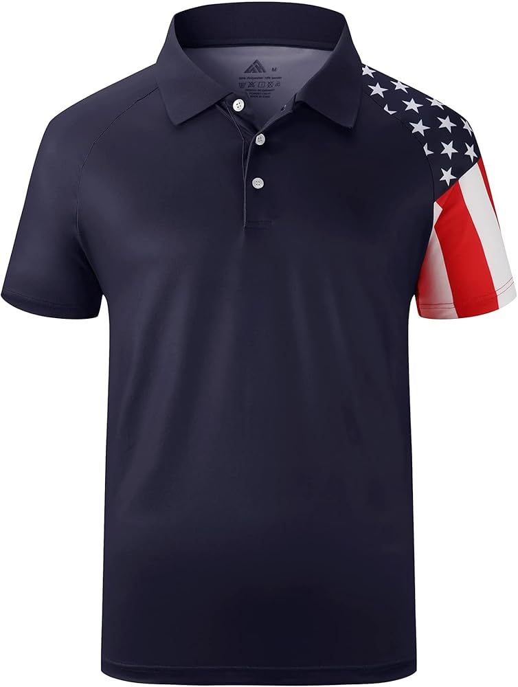 ZITY Men's Flag Golf Polo Shirts Short Sleeve Tactical Collared Shirt Men Outdoor Moisture Wicking Shirts