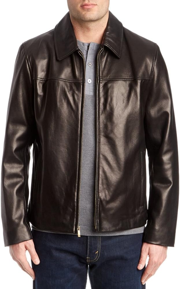 Cole Haan Men's Smooth Leather Collar Jacket