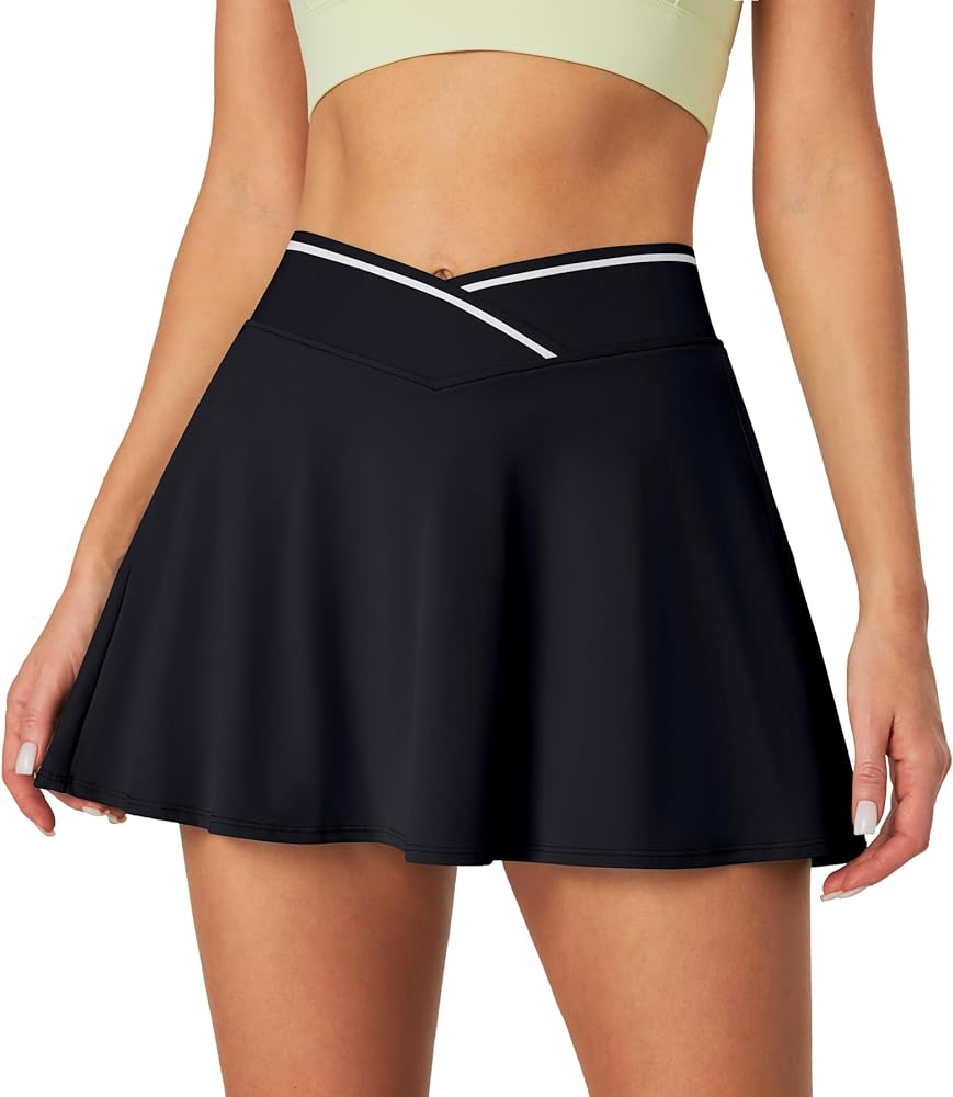 IUGA Athletic Skorts for Women Tennis Skirt with Pockets Cross Waist Athletic Skirt for Golf Pickleball