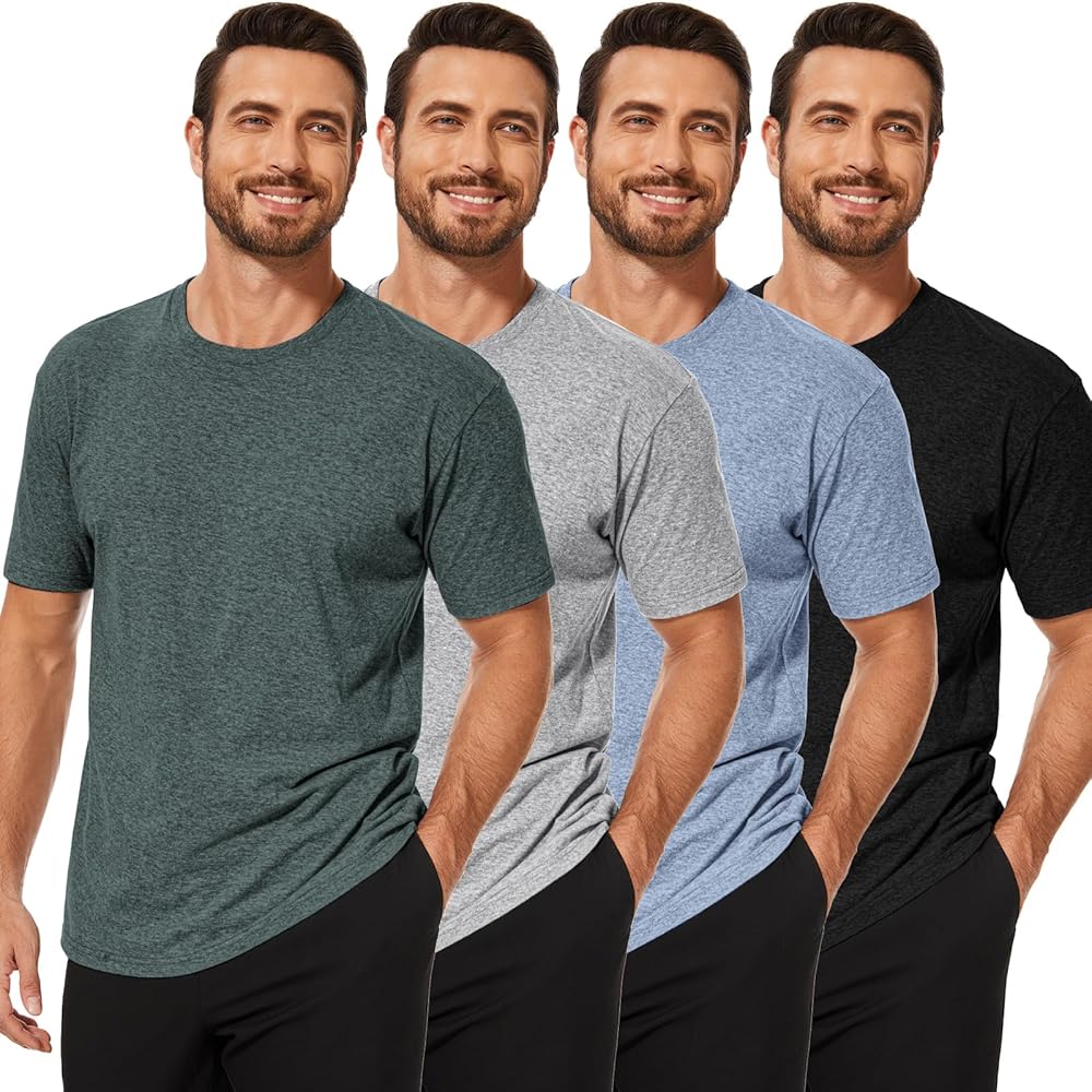 2/4 Pack Cotton Men's Classic T Shirts Crew Neck Athletic Running Gym Short Sleeve Tee Shirts for Men