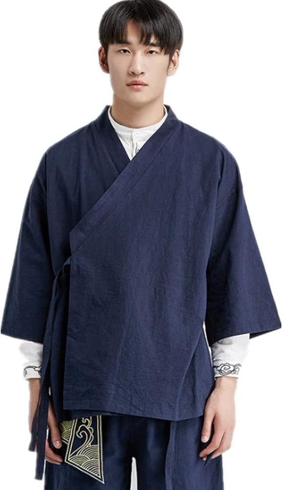 HZCX FASHION Mens Kimono Jackets Lightweight Robe Cotton Linen Samurai Cardigan