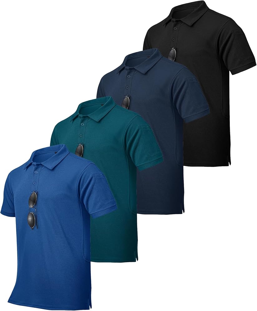 ZITY 4 Pack Men's Polo Shirt Short Sleeve Athletic Performance Tactical Shirts for Men Outdoor Sport Work T-Shirt