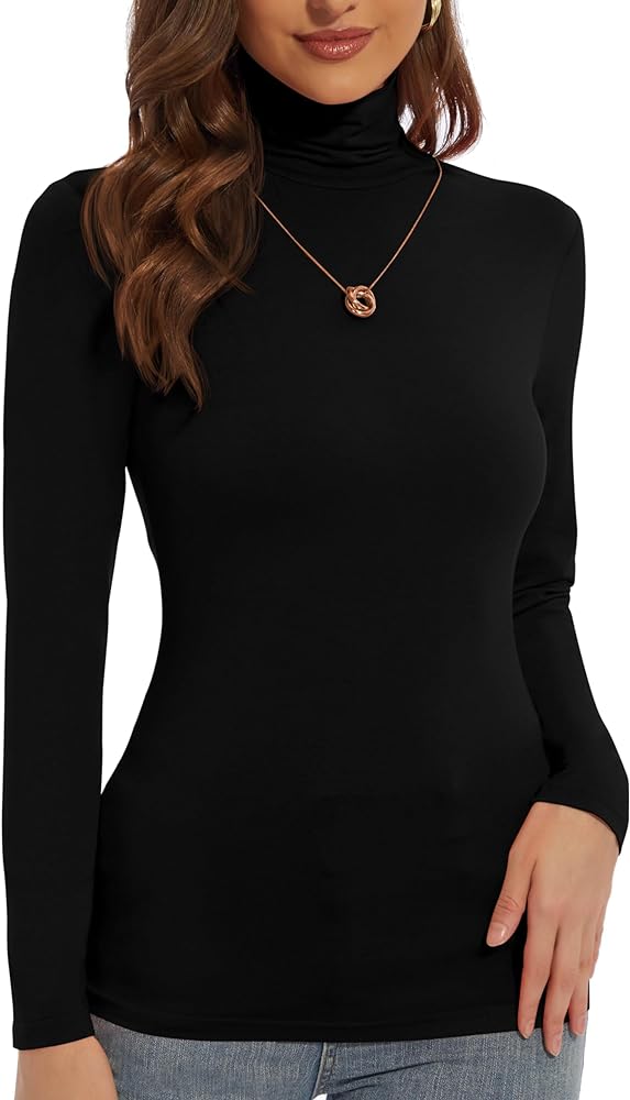 Women's Turtleneck Long Sleeve Shirts Slim Fitted Lightweight Base Layer Casual Tops