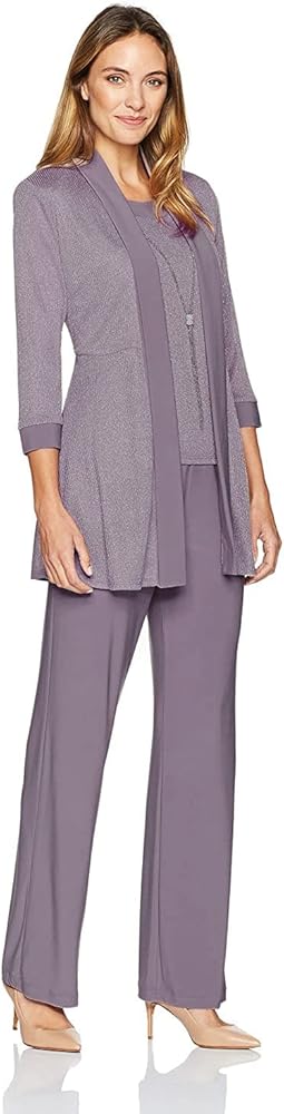 R&M Richards Women's Plus Size Two Piece Metalic Rib Pant Set Missy