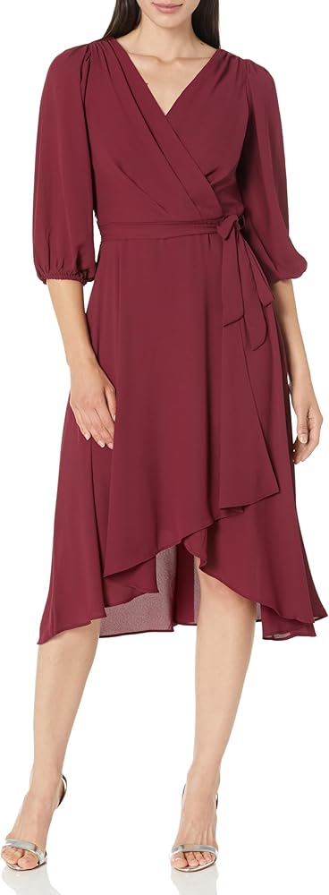 DKNY Women's Balloon Half Sleeve Faux Wrap Midi Dress