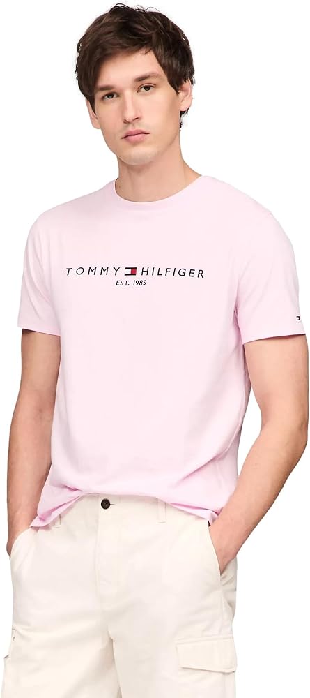 Tommy Hilfiger Men's Regular Fit Tommy Logo Embroidered Crew Neck T-Shirt Collection 2024, Large, White