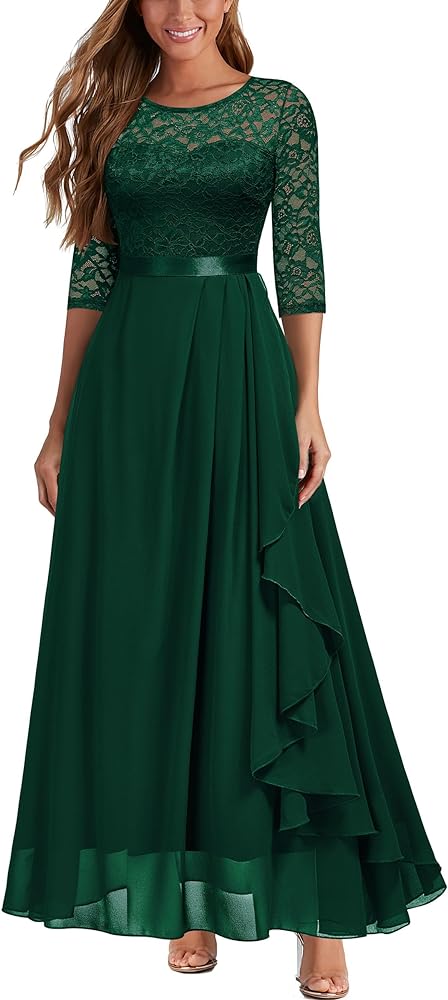 Miusol Women's Elegant Floral Lace Retro 3/4 Sleeve Contrast Bridesmaid Maxi Dress