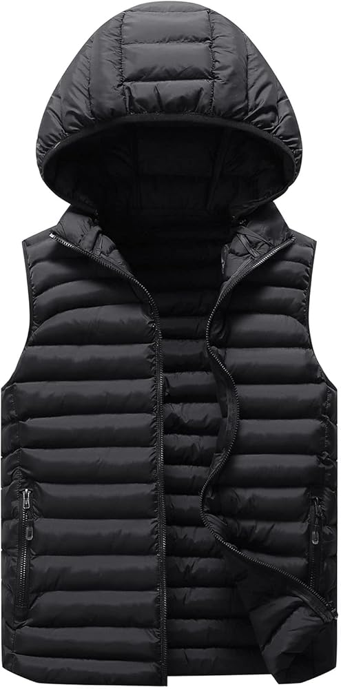 PEHMEA Mens Winter Lightweight Quilted Puffer Down Vest Sleeveless Jacket with Hood