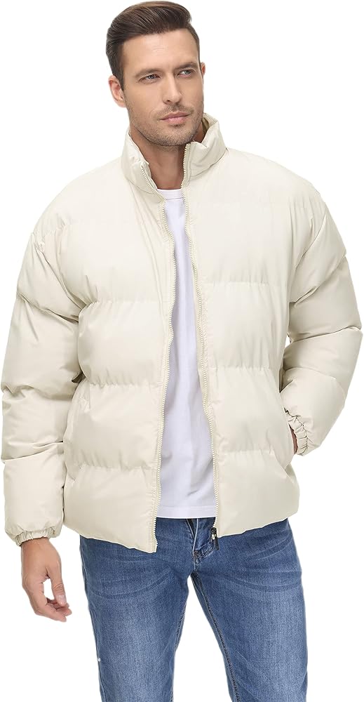 UANEO Mens Puffer Jackets Padded Zip Up Stand Collar Puffy Winter Coats Jackets