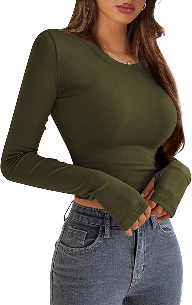 PRETTYGARDEN Women's Long Sleeve Crop Tops Y2K Fashion Clothes Basic Slim Fit Tee Shirts Blouse