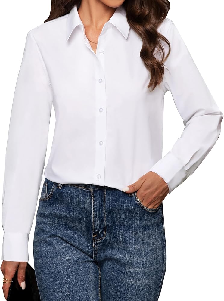 Women's Button Down Shirts Classic Fit Dress Shirt Work Business Casual Long Sleeve Blouse Tops