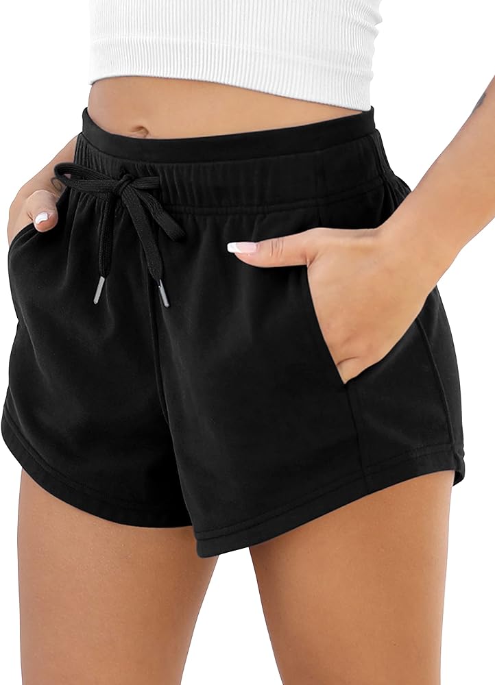 ODODOS Women's Sweat Shorts with Pockets Cotton French Terry Drawstring Summer Workout Casual Lounge Shorts