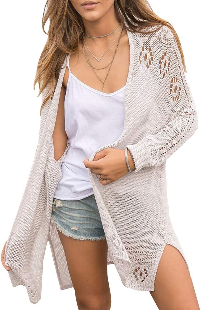 Misassy Womens Open Front Knit Sheer Cardigans Summer Boho Lightweight Long Sleeve Kimono Long Sweater