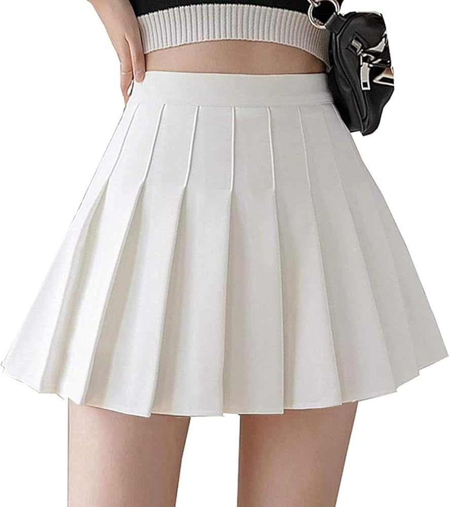 Girls Women High Waisted Pleated Skirt Plain Plaid A-line Mini Skirt Skater Tennis School Uniform Skirts Lining Shorts