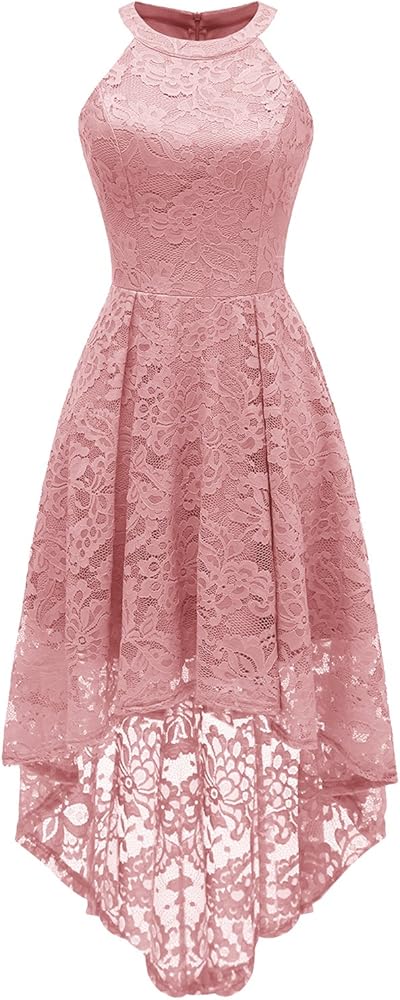 Dressystar Women's Halter Floral Lace Cocktail Party Dress Hi-Lo Bridesmaid Dress