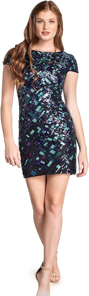 Dress the Population Women's Tabitha Cap Sleeve Sequin Mini Dress