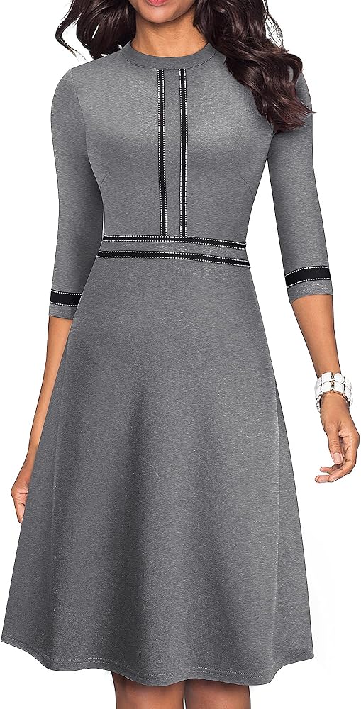 HOMEYEE Women's Chic Crew Neck 3/4 Sleeve Party Homecoming Aline Dress A135