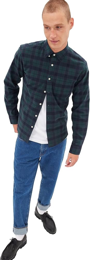 GAP Men's Long Sleeve Untucked Stretch Poplin Button Down Shirt