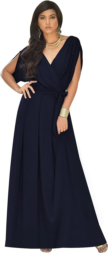 KOH KOH Womens Long Semi-Formal Short Sleeve V-Neck Floor Length Maxi Dress Gown