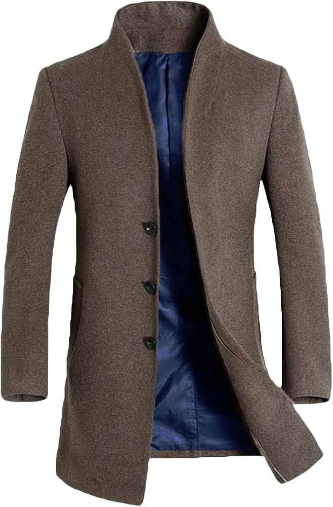 Lavnis Men's Trench Coat Long Wool Blend Overcoat Slim Fit Down Topcoat