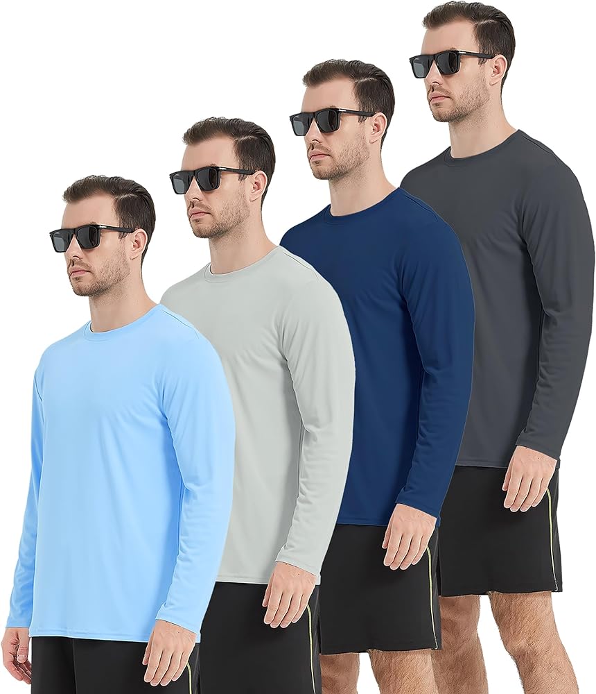 4 Pack Men's Long Sleeves Dry Fit Shirts, UPF 50+ Rash Guard Swim SPF Fishing UV Sun Protection Shirts