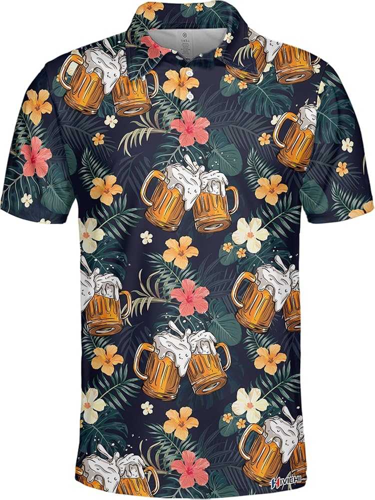 Golf Shirts for Men Funny Print Hawaiian Crazy Mens Polo Shirt