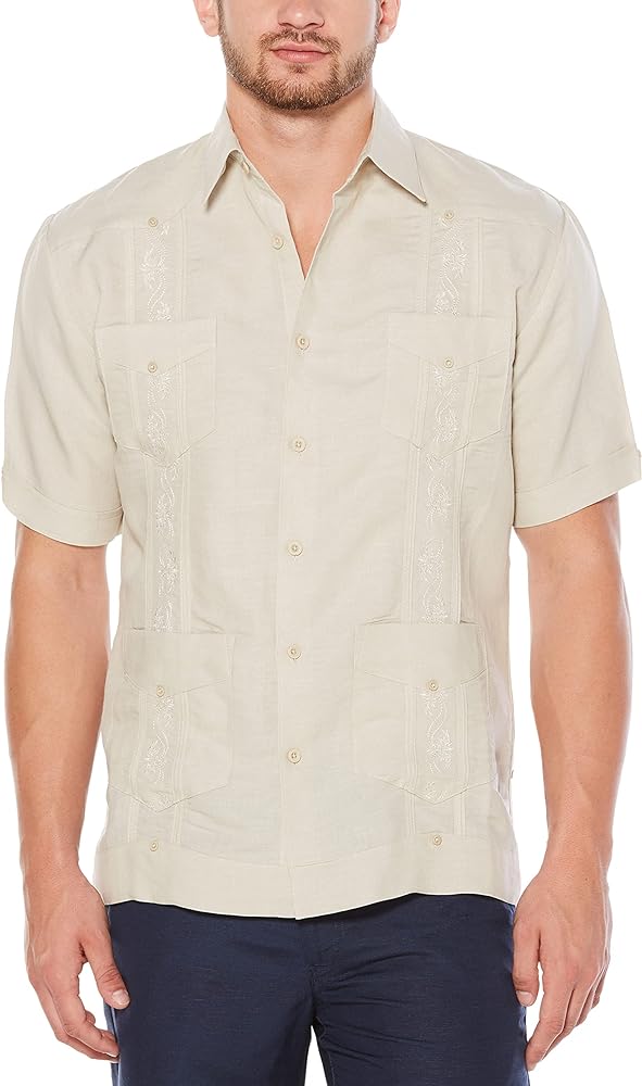 Cubavera Men's Four-Pocket Mini Pintuck Embroidered Authentic Guayabera Shirt, Short Sleeve Button Down