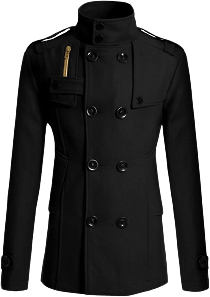 Lars Amadeus Men's Winter Trench Coat Stand Collar Double Breasted Notch Lapel Pea Coats