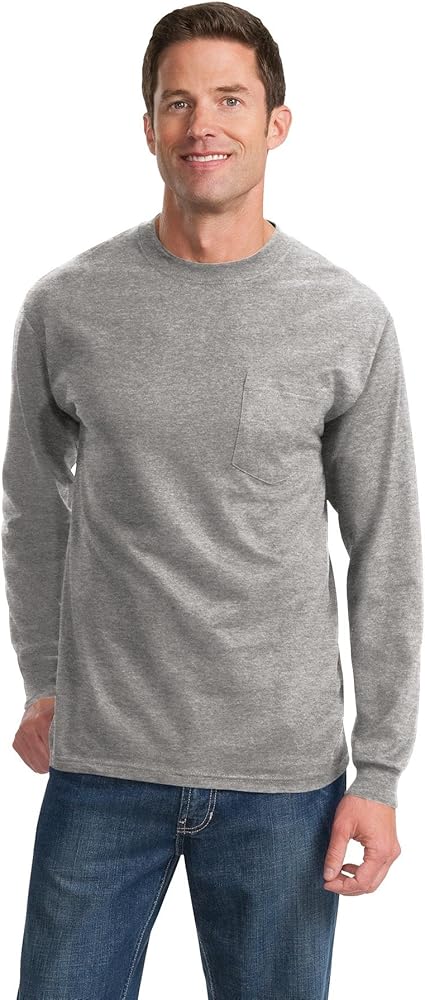 Port & Company Tall Long Sleeve Essential Pocket T-Shirt, Athletic Heather, XLT